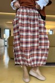 Roberta Plaid Brushed Cotton Balloon Hem Skirt Amber